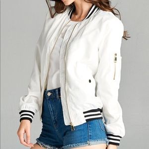 White Varsity Stripe Bomber